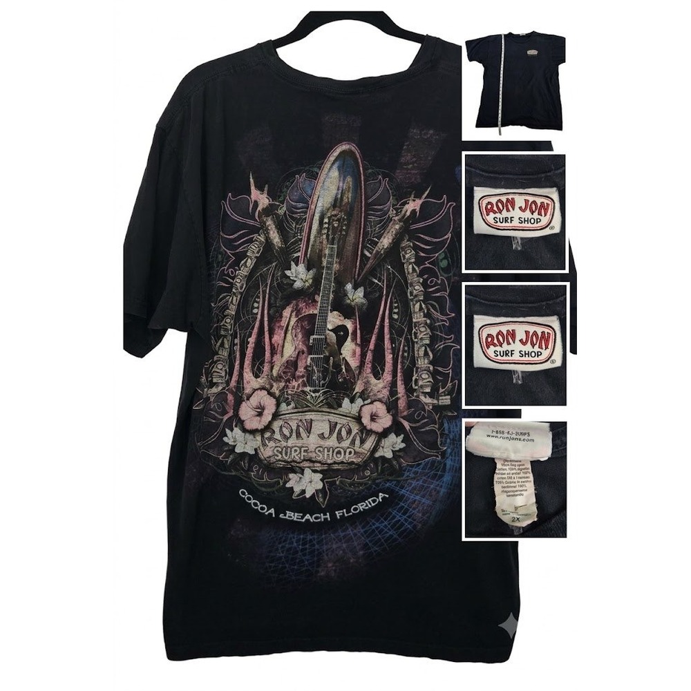 Vintage Ron Jon Surf Shop T Shirt 2X Cocoa Beach Florida‎ Surfboard Guitar Tee